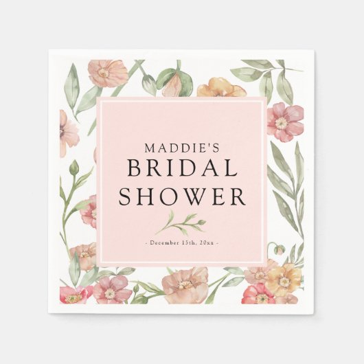 Elegant Watercolor Pink Floral Bridal Shower  Serviette (Vorderseite)