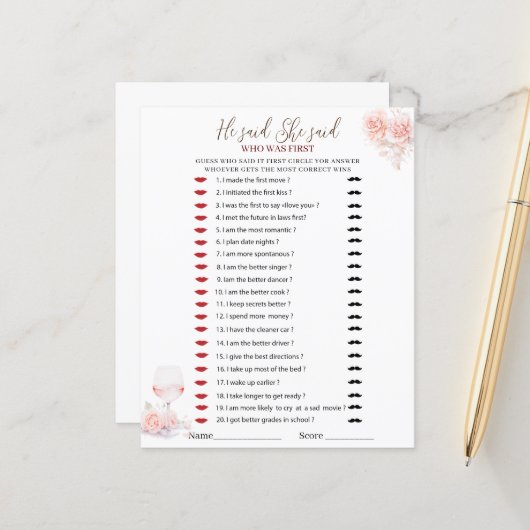 Elegant Watercolor Pink Floral Er sagte, sie sagte (Vorderseite/Rückseite Beispiel)