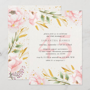 Elegant Watercolor Pink & Gold 45. Geburtstagspart Einladung