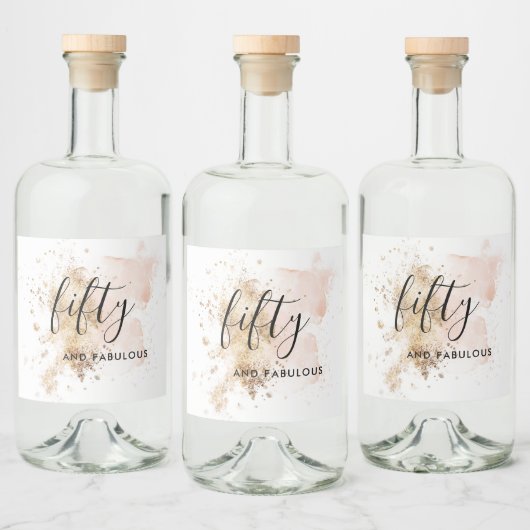 Elegant Watercolor Pink Gold 50. Geburtstagsschrif Alkoholflaschenetikett (Flaschen)
