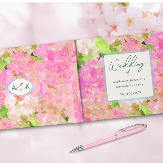 Elegant Watercolor Pink Hydrangea Garden Wedding  Gästebuch