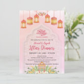 Elegant Watercolor Pink Lanterns Islamic Iftar Einladung (Stehend Vorderseite)