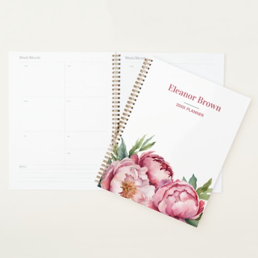 Elegant Watercolor Pink Peonis 2024 Personalisiert Planer (Anzeige)