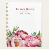 Elegant Watercolor Pink Peonis 2024 Personalisiert Planer (Vorderseite)