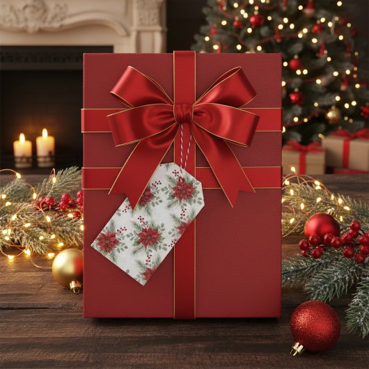 Elegant Watercolor Poinsettia Christmas To / From  Geschenkanhänger