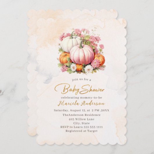 Elegant Watercolor Pumpkin Baby Shower Einladung (Vorne/Hinten)