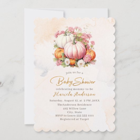 Elegant Watercolor Pumpkin Baby Shower Einladung (Vorderseite)