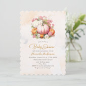 Elegant Watercolor Pumpkin Baby Shower Einladung (Stehend Vorderseite)