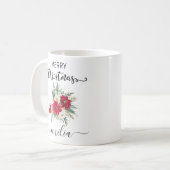 Elegant Watercolor Red Bouqet Frohe Weihnachtsbeze Kaffeetasse (Vorderseite Links)