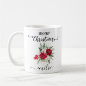 Elegant Watercolor Red Bouqet Frohe Weihnachtsbeze Kaffeetasse (Links)