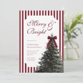 Elegant Watercolor Red Bow Christmas Dinner Party Einladung (Stehend Vorderseite)