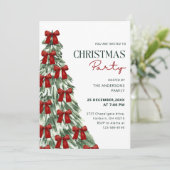 Elegant Watercolor Red Bow Christmas Tree Party Einladung (Stehend Vorderseite)