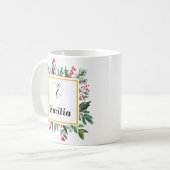 Elegant Watercolor Red Christmas Greenery Monogram Kaffeetasse (Vorderseite Links)