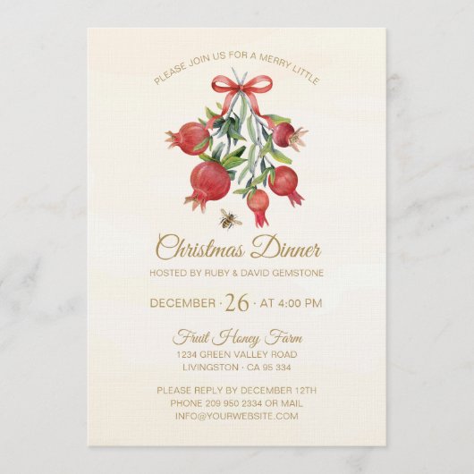 Elegant Watercolor Red Pomegranate Christmas Party Einladung (Vorderseite)
