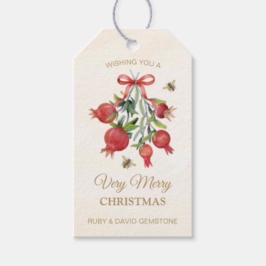 Elegant Watercolor Red Pomegranate Merry Christmas Geschenkanhänger (Vorderseite)