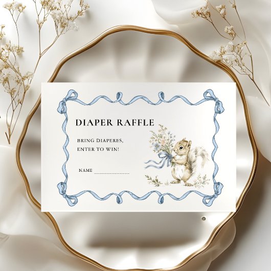 Elegant watercolor Ribbon squirrel diaper raffle  Begleitkarte