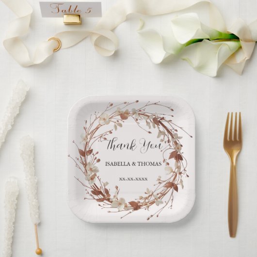 Elegant watercolor rose gold Daisy Floral Botanica Pappteller (Hochzeit)