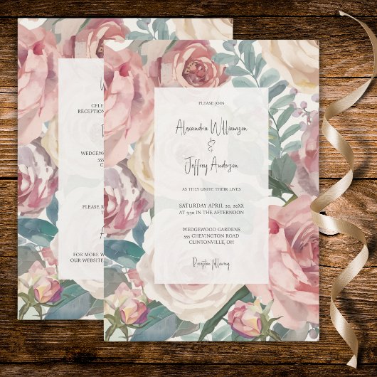 Elegant Watercolor Roses Wedding Invitation Einladung