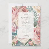 Elegant Watercolor Roses Wedding Invitation Einladung (Vorderseite)