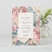 Elegant Watercolor Roses Wedding Invitation Einladung (Stehend Vorderseite)