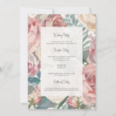 Elegant Watercolor Roses Wedding Invitation Einladung (Rückseite)