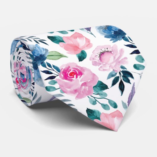 Elegant Watercolor Roses Wedding Pattern Krawatte (Gerollt)