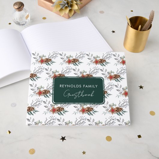 Elegant Watercolor Rustic Christmas Holiday Gästebuch (Vorderseite Offen)