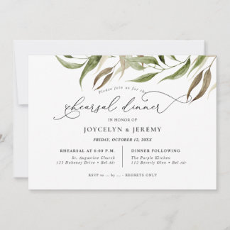 Elegant Watercolor Rustic Eucalyptus Rehearsal Einladung