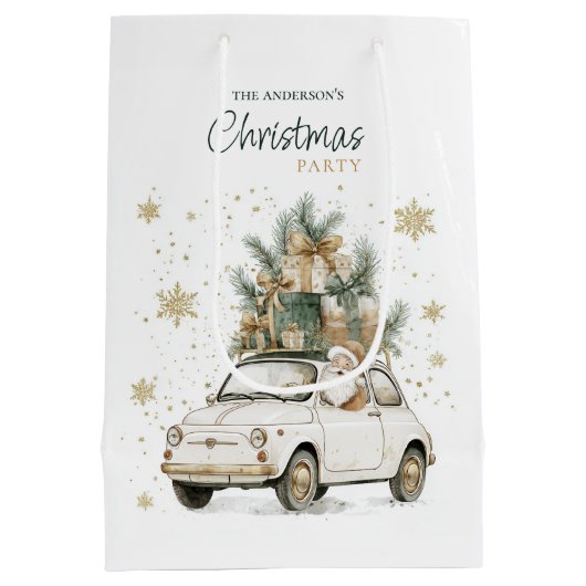 Elegant Watercolor Santa Christmas Party Mittlere Geschenktüte (Rückseite)