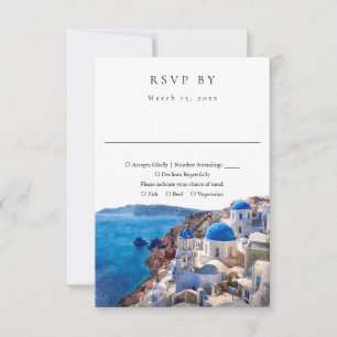 Elegant Watercolor Santorini Griechenland Hochzeit RSVP Karte