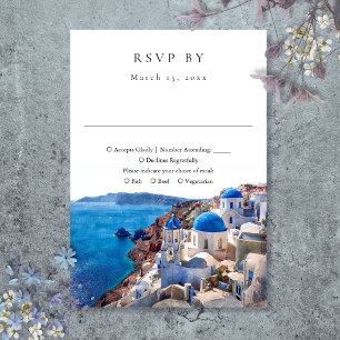 Elegant Watercolor Santorini Griechenland Hochzeit RSVP Karte