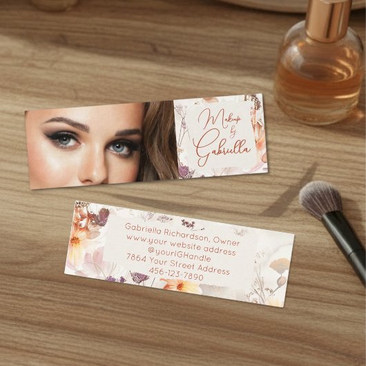 Elegant Watercolor Script Photo Makeup Mini Visitenkarte