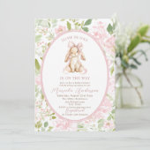 Elegant Watercolor some bunny pink bow Baby Shower Einladung (Stehend Vorderseite)