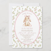 Elegant Watercolor some bunny pink bow Baby Shower Einladung (Vorderseite)