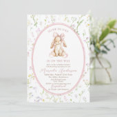 Elegant Watercolor some bunny pink bow Baby Shower Einladung (Stehend Vorderseite)