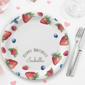 Elegant Watercolor Strawberry Berry Happy Birthday Pappteller