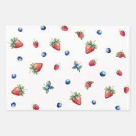Elegant Watercolor Strawberry Raspberry Blueberry Geschenkpapier Set