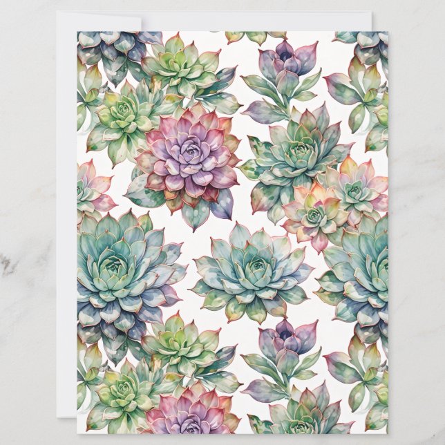 Elegant Watercolor Succulent Garden Paper (Vorderseite)