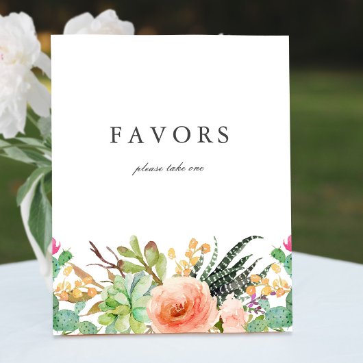 Elegant Watercolor Succulent Wedding Favors Sign Poster