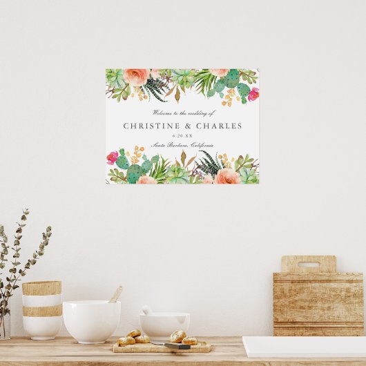 Elegant Watercolor Succulent Wedding Welcome Sign Poster (Küche)