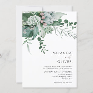 Elegant Watercolor Succulents Grüne Hochzeit Einladung