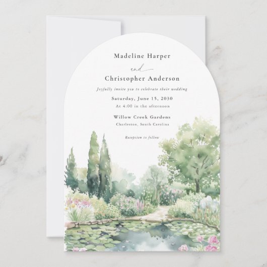 Elegant Watercolor Summer Garden Arched Wedding Einladung (Vorderseite)