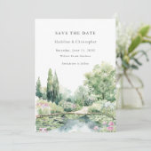 Elegant Watercolor Summer Garden Landscape Wedding Save The Date (Stehend Vorderseite)