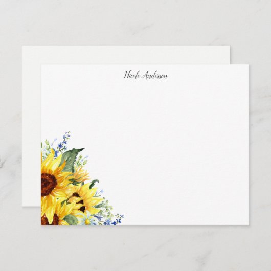 Elegant Watercolor Sunflowers Mitteilungskarte (Vorne/Hinten)