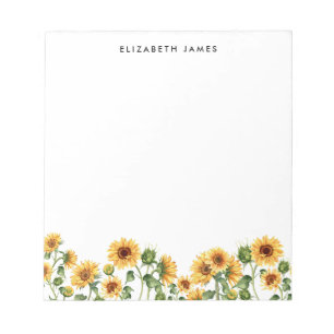 Elegant Watercolor Sunflowers Notizblock