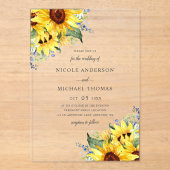 Elegant Watercolor Sunflowers Wedding Acryleinladungen (Vorderseite)