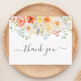 Elegant Watercolor Sunny Flowers Floral Flat Dankeskarte