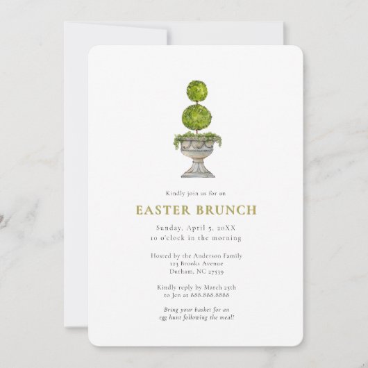 Elegant Watercolor Topiary  Easter brunch  Einladung (Vorderseite)