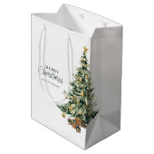 Elegant Watercolor Tree Christmas Party Mittlere Geschenktüte (Rückseite Schrägansicht)