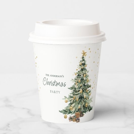 Elegant Watercolor Tree Christmas Party  Pappbecher (Rückseite)